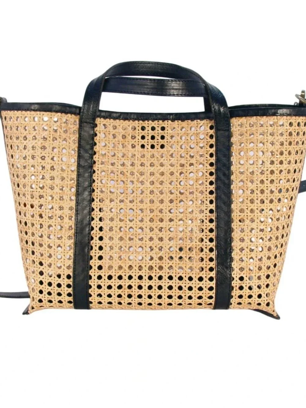 ANTHROPOLOGIE Street Level Rattan + Leather Tote/Crossbody Bag Beach Resort - Picture 4 of 8